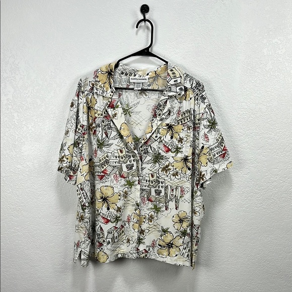 Cathy Daniels Floral Village Blouse Henley Button Down Short Sleeve Size 2X - Picture 1 of 9